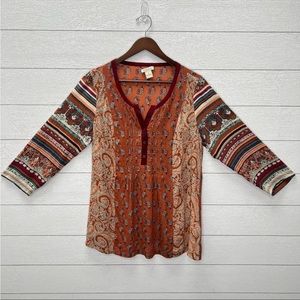 Lucky Brand Paisley Orange Multicolor Boho Tunic, Size Large